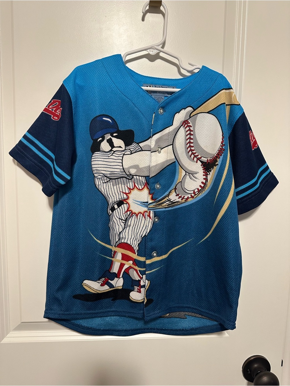 Big Dogs Kids Size 6/7 Bright Blue Baseball Graphic Button-Up Jersey